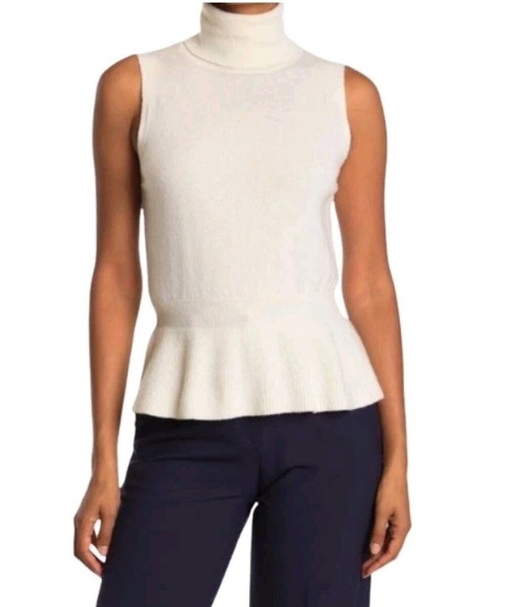 Veronica Beard Ivory Cashmere Noor Sleeveless Turtleneck Sweater Small New